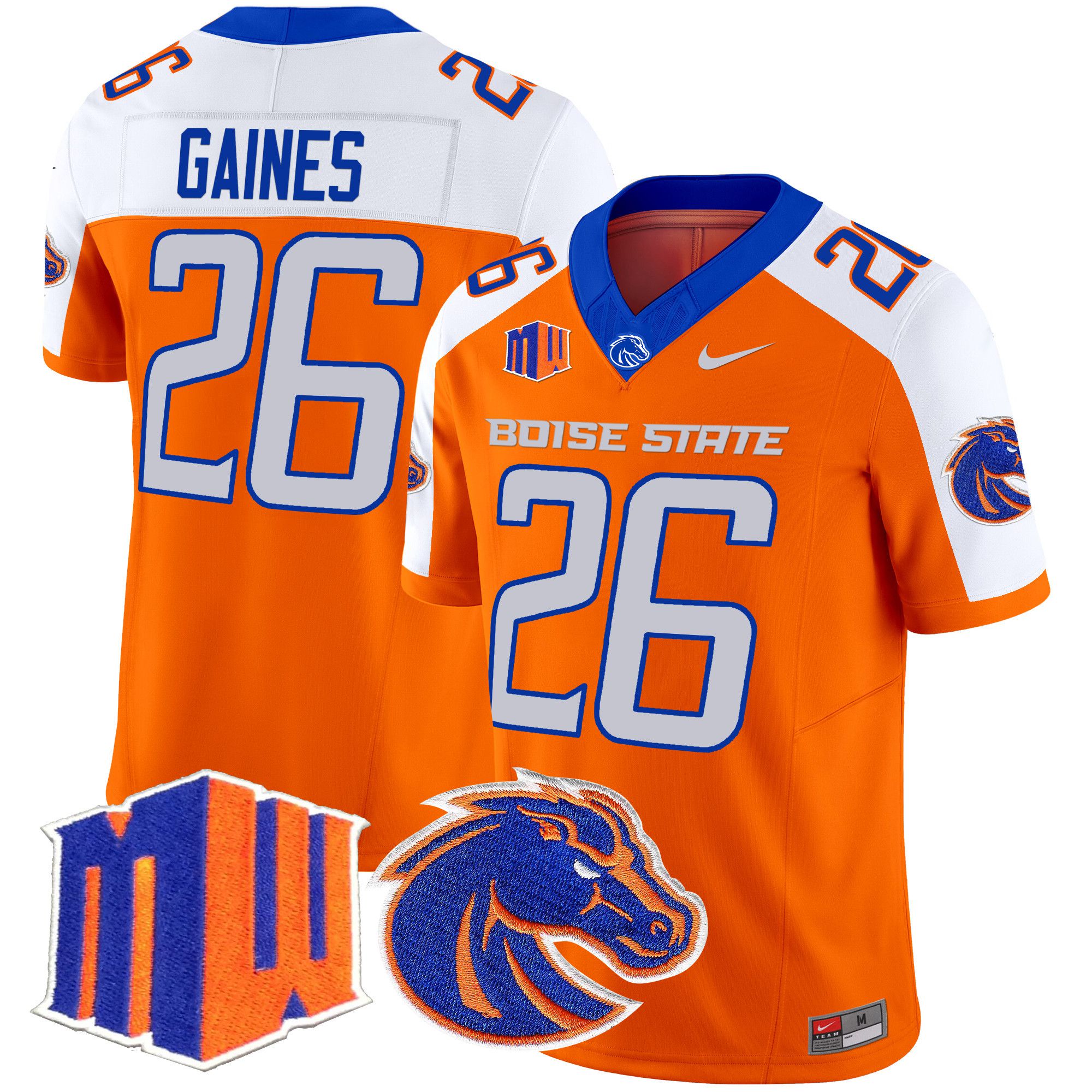 Men Boise State Broncos #26 Gaines Orange Nike 2024 Vapor Limited NCAA Jersey